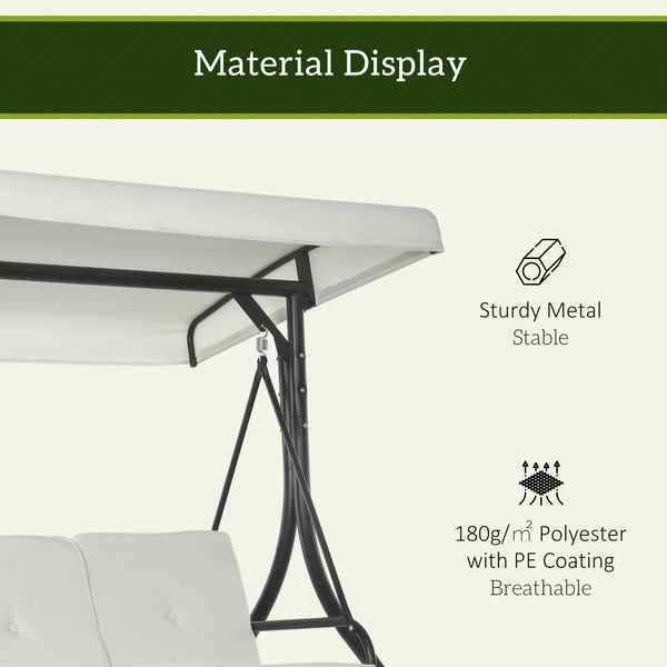 3 Seater Canopy Swing Chair, 2 in 1 Garden Swing Seat Bed, with Adjustable Canopy and Metal Frame, Cream White