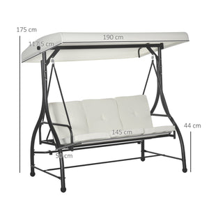 3 Seater Canopy Swing Chair, 2 in 1 Garden Swing Seat Bed, with Adjustable Canopy and Metal Frame, Cream White