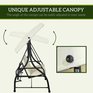 3 Seater Canopy Swing Chair, 2 in 1 Garden Swing Seat Bed, with Adjustable Canopy and Metal Frame, Cream White