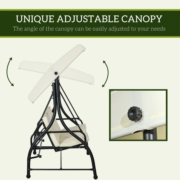 3 Seater Canopy Swing Chair, 2 in 1 Garden Swing Seat Bed, with Adjustable Canopy and Metal Frame, Cream White