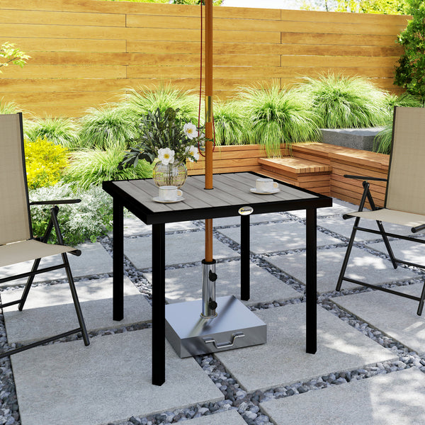 Garden Table for 4 Person, Square 86 x 86 x 71cm Patio Outdoor Dining Table with 5.4cm Parasol Hole, Easy Clean Slatted Top, Metal Frame, for Balcony, Deck, Light Grey