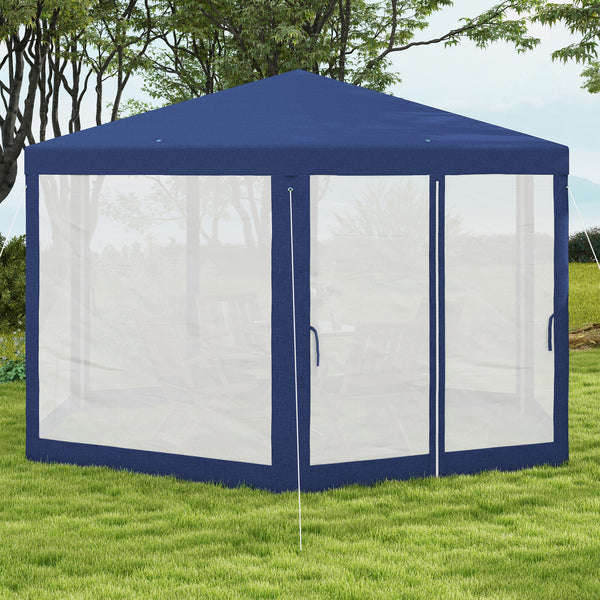 Φ13' Hexagon Party Tent Patio Gazebo Outdoor Activity Event Canopy Quick Sun Shelter Pavilion with Netting Mesh Sidewall Blue