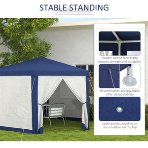 Φ13' Hexagon Party Tent Patio Gazebo Outdoor Activity Event Canopy Quick Sun Shelter Pavilion with Netting Mesh Sidewall Blue