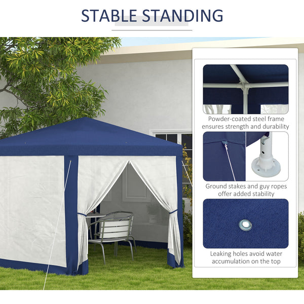 Φ13' Hexagon Party Tent Patio Gazebo Outdoor Activity Event Canopy Quick Sun Shelter Pavilion with Netting Mesh Sidewall Blue