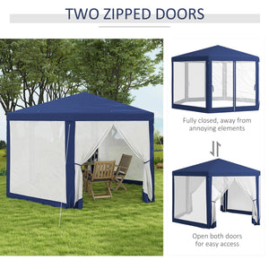 Φ13' Hexagon Party Tent Patio Gazebo Outdoor Activity Event Canopy Quick Sun Shelter Pavilion with Netting Mesh Sidewall Blue