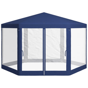 Φ13' Hexagon Party Tent Patio Gazebo Outdoor Activity Event Canopy Quick Sun Shelter Pavilion with Netting Mesh Sidewall Blue