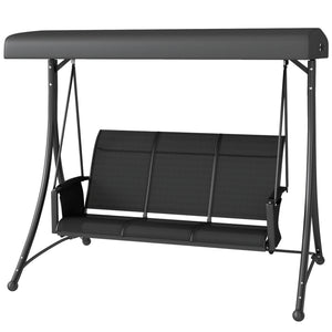 3 Person Porch Swing, Outdoor Swing Chair with High Back Design, Side Pouches and Adjustable Canopy, Black