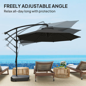 3(m) Garden Cantilever Parasol with Fillable Base, Wind Protection Strap, Cover, Round Banana Hanging Umbrella with Crank Handle and Tilt, Patio Umbrella for Outdoor Sun Shade, UPF50+, Grey