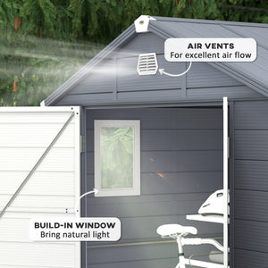 8' x 6' Garden Storage Shed, Outdoor Storage Patio Shed with Aluminum Frame, Galvanized Foundation Kit, Latched Door, Air Vents, Window for Backyard, Lawn, Light Grey