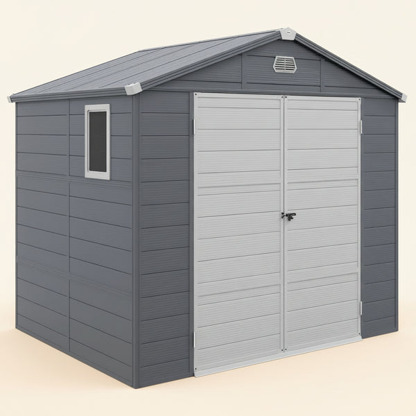 8' x 6' Garden Storage Shed, Outdoor Storage Patio Shed with Aluminum Frame, Galvanized Foundation Kit, Latched Door, Air Vents, Window for Backyard, Lawn, Light Grey