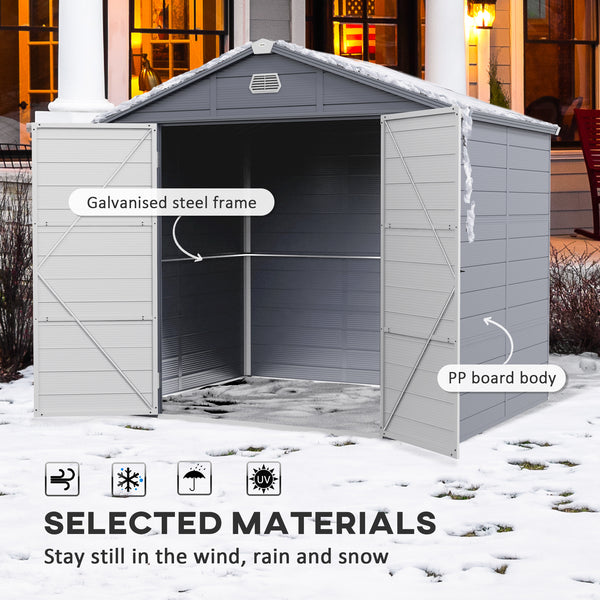 8' x 6' Garden Storage Shed, Outdoor Storage Patio Shed with Aluminum Frame, Galvanized Foundation Kit, Latched Door, Air Vents, Window for Backyard, Lawn, Light Grey