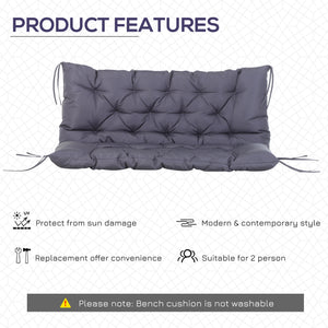 2 Seater Garden Bench Cushions, Thick Outdoor Non-Slip 2 Seater Soft Pad With Backrest for Garden Patio, 52" x 43" x 4", Dark Grey