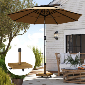Patio Umbrella Base Holder, Outdoor Umbrella Stand with Wheels, Heavy Duty Patio Umbrella Stand Base for Garden, Poolside, Nature Wood