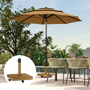 Patio Umbrella Base Holder, Outdoor Umbrella Stand with Wheels, Heavy Duty Patio Umbrella Stand Base for Garden, Poolside, Nature Wood