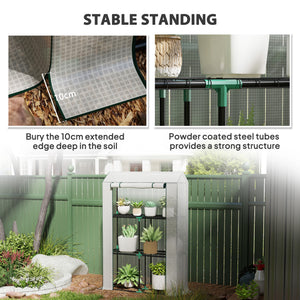 3 Tier Mini Greenhouse with Reinforced PE Cover, Portable Small Greenhouse with Roll-Up Door, 100 x 40 x 150cm, White