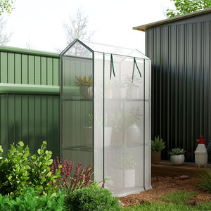3 Tier Mini Greenhouse with Reinforced PE Cover, Portable Small Greenhouse with Roll-Up Door, 100 x 40 x 150cm, White