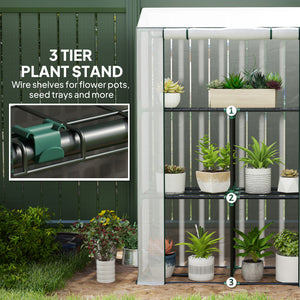 3 Tier Mini Greenhouse with Reinforced PE Cover, Portable Small Greenhouse with Roll-Up Door, 100 x 40 x 150cm, White