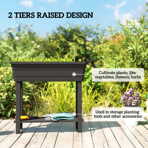 41L Self Watering Raised Garden Bed with Ventilation Transparent Lid Greenhouse, Storage Shelf, Planter Box with Water Level Indicator, 29.5" x 14.2" x 36.2", Black