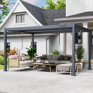 10' x 12' Louvered Pergola with Adjustable Metal Roof and Aluminum Frame, Outdoor Pergola Hardtop Gazebo with Drainage System, Water and UV Proof for Deck Backyard Patio