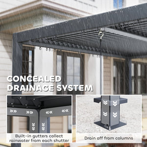 10' x 12' Louvered Pergola with Adjustable Metal Roof and Aluminum Frame, Outdoor Pergola Hardtop Gazebo with Drainage System, Water and UV Proof for Deck Backyard Patio