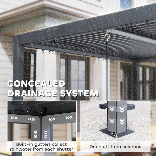 10' x 12' Louvered Pergola with Adjustable Metal Roof and Aluminum Frame, Outdoor Pergola Hardtop Gazebo with Drainage System, Water and UV Proof for Deck Backyard Patio
