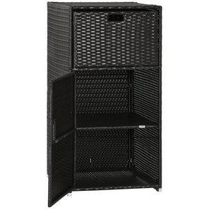 Patio Storage Cabinet, Outdoor Towel Rack for Pool, Waterproof PE Rattan Wicker, Hot Tub Accessory, with Basket Drawer, Dark Brown