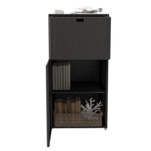 Patio Storage Cabinet, Outdoor Towel Rack for Pool, Waterproof PE Rattan Wicker, Hot Tub Accessory, with Basket Drawer, Dark Brown