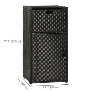 Patio Storage Cabinet, Outdoor Towel Rack for Pool, Waterproof PE Rattan Wicker, Hot Tub Accessory, with Basket Drawer, Dark Brown