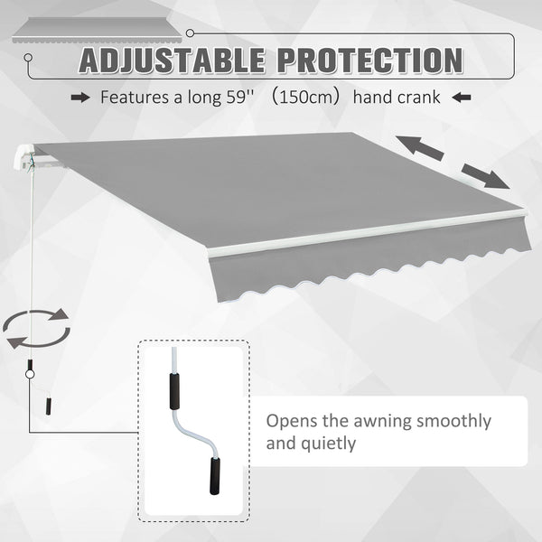 3 x 2m Manual Window Awning Canopy Garden Outdoor Shelter Patio Sun Shade UV Blocker Light Weight Aluminium Frame w/ Hand Crank Light Grey