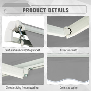 3 x 2m Manual Window Awning Canopy Garden Outdoor Shelter Patio Sun Shade UV Blocker Light Weight Aluminium Frame w/ Hand Crank Light Grey
