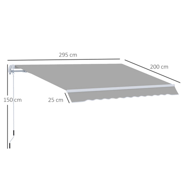 3 x 2m Manual Window Awning Canopy Garden Outdoor Shelter Patio Sun Shade UV Blocker Light Weight Aluminium Frame w/ Hand Crank Light Grey