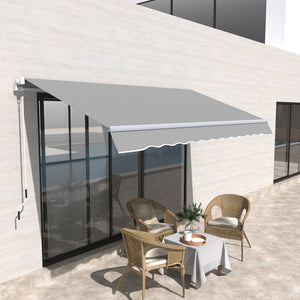 3 x 2m Manual Window Awning Canopy Garden Outdoor Shelter Patio Sun Shade UV Blocker Light Weight Aluminium Frame w/ Hand Crank Light Grey
