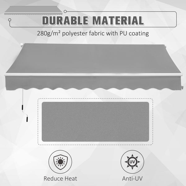 3 x 2m Manual Window Awning Canopy Garden Outdoor Shelter Patio Sun Shade UV Blocker Light Weight Aluminium Frame w/ Hand Crank Light Grey