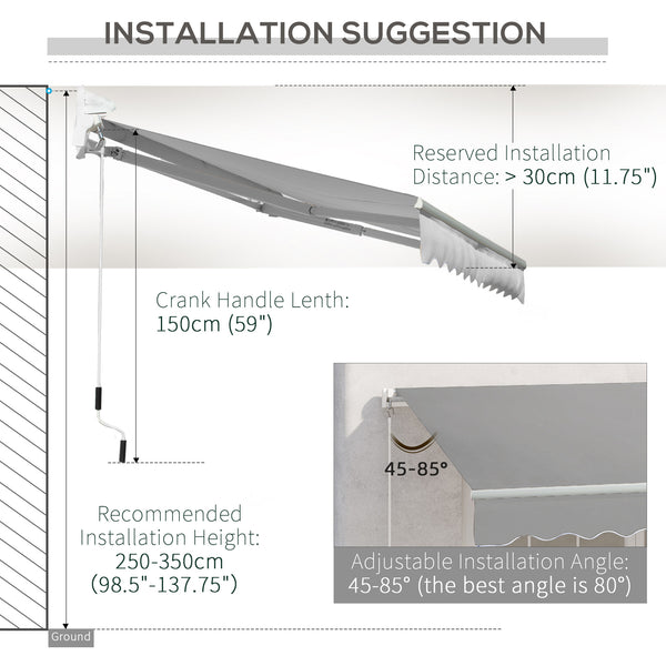 3 x 2m Manual Window Awning Canopy Garden Outdoor Shelter Patio Sun Shade UV Blocker Light Weight Aluminium Frame w/ Hand Crank Light Grey