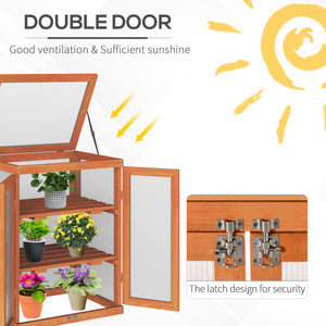 Wooden 2 Tier Cold Frame Greenhouse Polycarbonate Plant Grow House Portable Garden, Orange