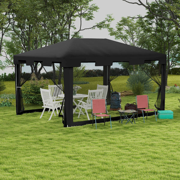 4 m x 3 m Gazebo with Sides, Outdoor Party Tent, Sun Shade Canopy with Mesh Sidewalls, Dark Grey