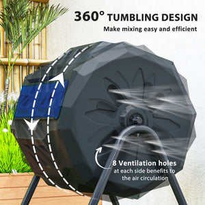 160L Tumbling Compost Bin Outdoor Dual Chamber 360° Rotating Composter, Garden Compost Bin w/ Sliding Doors & Solid Steel Frame, Blue