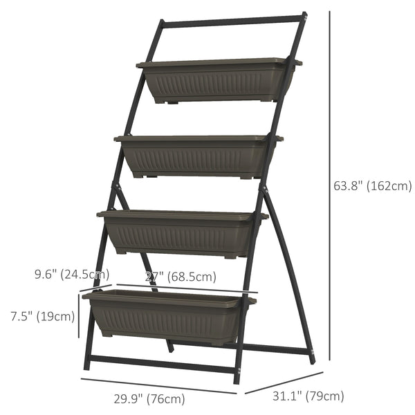 4-Tier Vertical Raised Garden Bed with 4 Planter Boxes, Outdoor Plant Stand Grow Container with Leaking Holes for Balcony Patio Outdoor, Brown