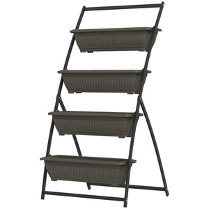 4-Tier Vertical Raised Garden Bed with 4 Planter Boxes, Outdoor Plant Stand Grow Container with Leaking Holes for Balcony Patio Outdoor, Brown