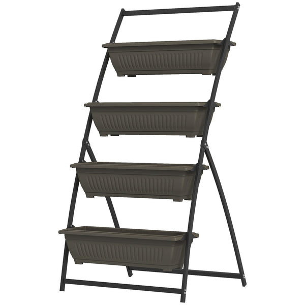 4-Tier Vertical Raised Garden Bed with 4 Planter Boxes, Outdoor Plant Stand Grow Container with Leaking Holes for Balcony Patio Outdoor, Brown