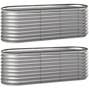 2Pcs Galvanized Raised Garden Bed, 6 x 2 x 2 ft Modular Metal Garden Beds with Rubber Strip Edging, Oval Outdoor Planter Box for Vegetables, Flowers, Herbs, Silver