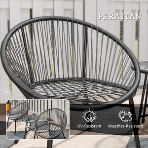 3 Piece Wicker Patio Furniture Set, Acapulco Chair Set with Soft Seat Cushions, Tempered Glass Tabletop, Rattan Bistro Set for Garden, Backyard, Black