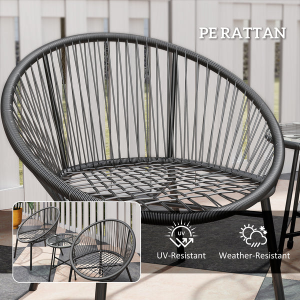 3 Piece Wicker Patio Furniture Set, Acapulco Chair Set with Soft Seat Cushions, Tempered Glass Tabletop, Rattan Bistro Set for Garden, Backyard, Black