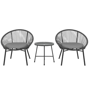 3 Piece Wicker Patio Furniture Set, Acapulco Chair Set with Soft Seat Cushions, Tempered Glass Tabletop, Rattan Bistro Set for Garden, Backyard, Black