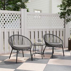 3 Piece Wicker Patio Furniture Set, Acapulco Chair Set with Soft Seat Cushions, Tempered Glass Tabletop, Rattan Bistro Set for Garden, Backyard, Black