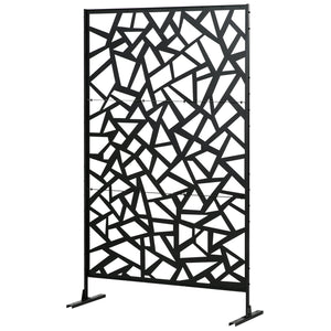 Decorative Garden Privacy Screen with Stand, 6.5FT Freestanding Metal Outdoor Divider, Decorative Privacy Panel with Expansion Screws for Garden Pool Hot Tub, Irregular Figure Style, Black