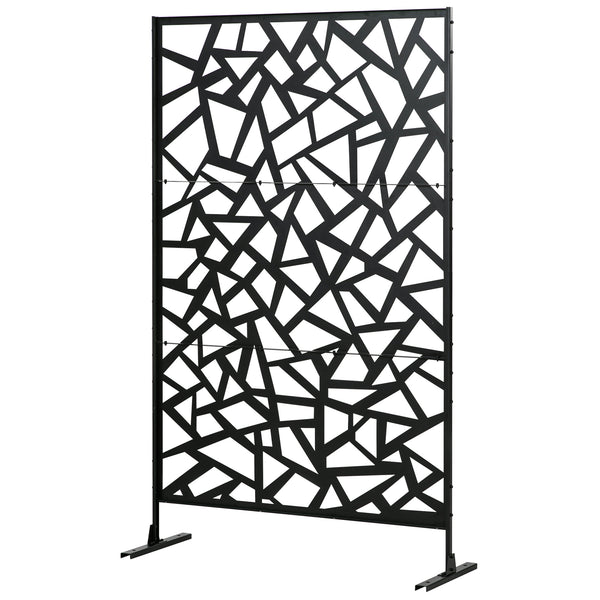Decorative Garden Privacy Screen with Stand, 6.5FT Freestanding Metal Outdoor Divider, Decorative Privacy Panel with Expansion Screws for Garden Pool Hot Tub, Irregular Figure Style, Black