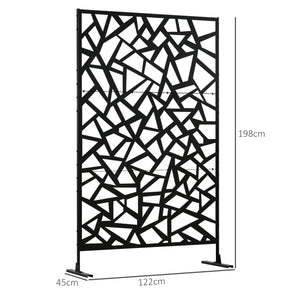 Decorative Garden Privacy Screen with Stand, 6.5FT Freestanding Metal Outdoor Divider, Decorative Privacy Panel with Expansion Screws for Garden Pool Hot Tub, Irregular Figure Style, Black