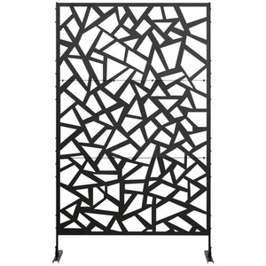 Decorative Garden Privacy Screen with Stand, 6.5FT Freestanding Metal Outdoor Divider, Decorative Privacy Panel with Expansion Screws for Garden Pool Hot Tub, Irregular Figure Style, Black