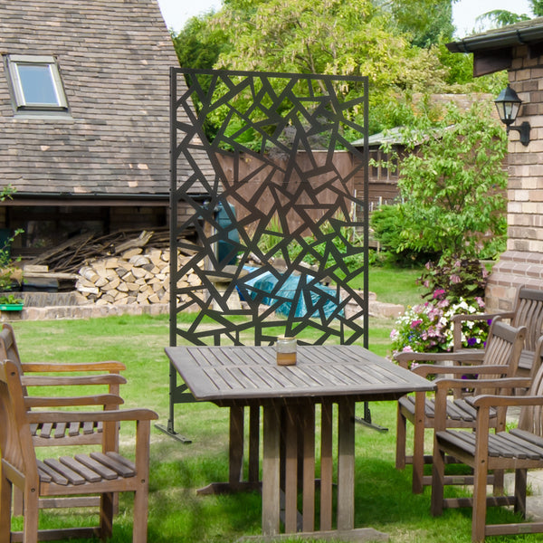 Decorative Garden Privacy Screen with Stand, 6.5FT Freestanding Metal Outdoor Divider, Decorative Privacy Panel with Expansion Screws for Garden Pool Hot Tub, Irregular Figure Style, Black
